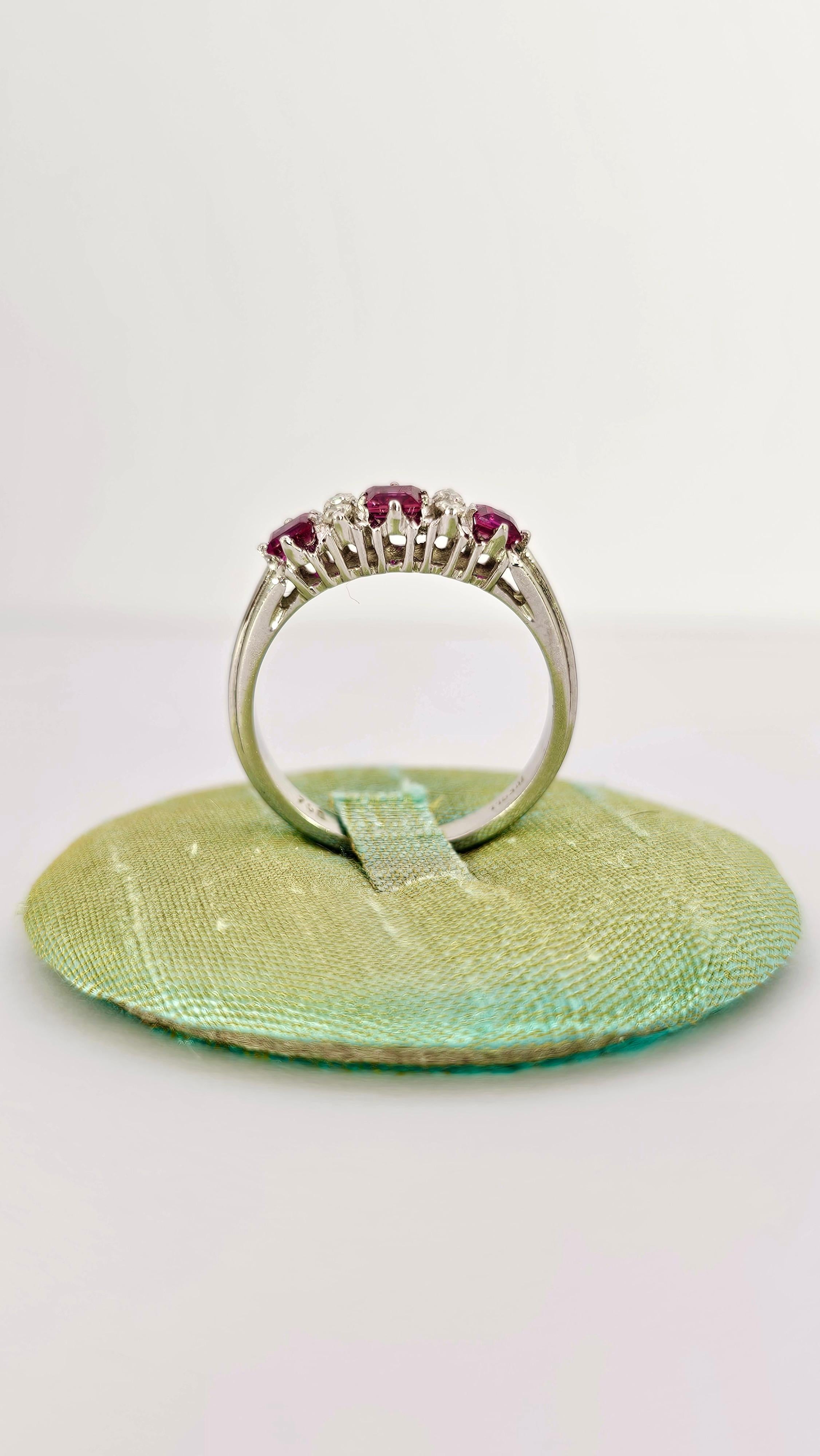 Riviera Ring in White Gold, Carré Rubies and Diamonds For Sale 2