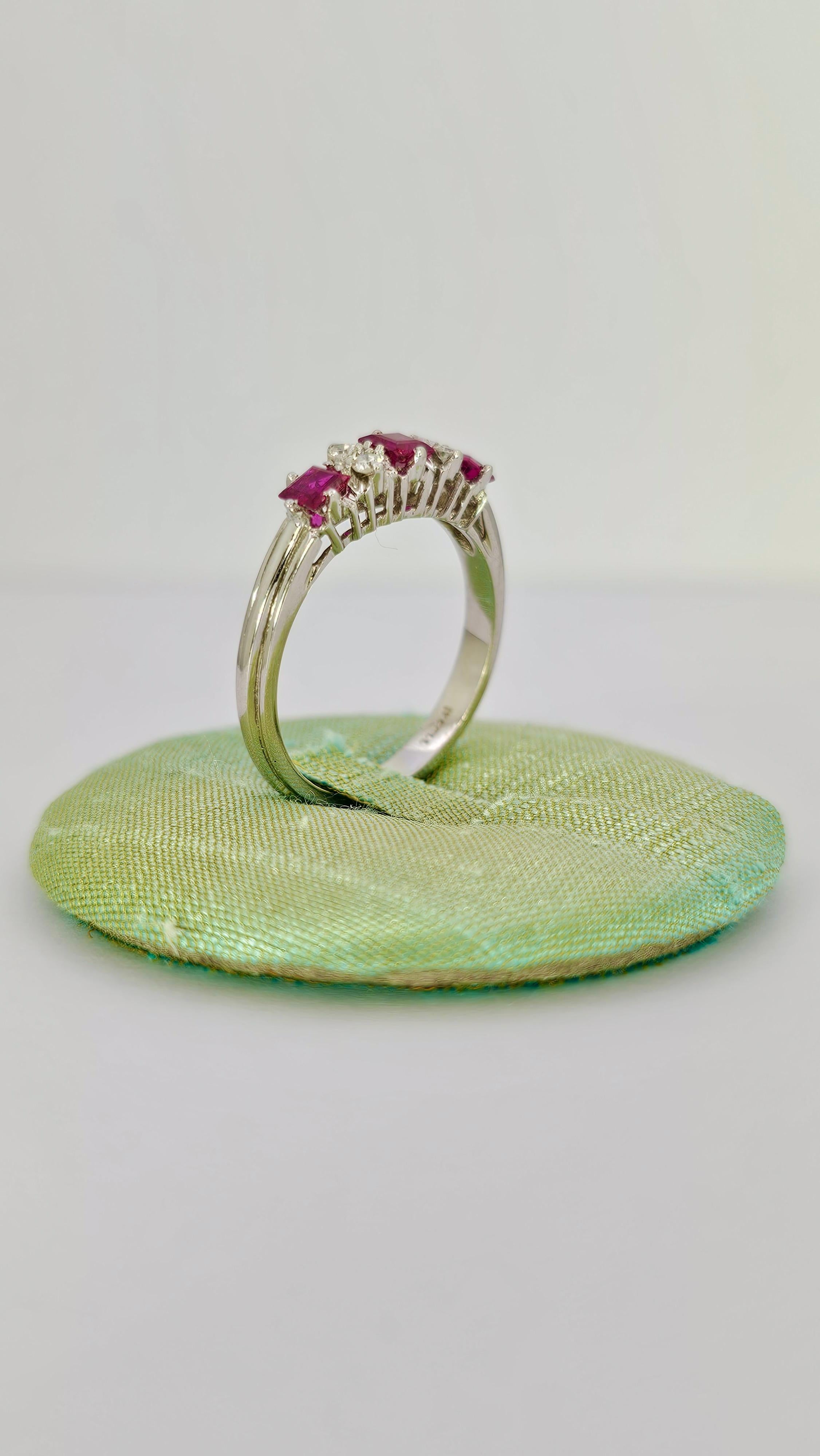 Riviera Ring in White Gold, Carré Rubies and Diamonds For Sale 3