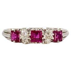 Riviera Ring in White Gold, Carré Rubies and Diamonds