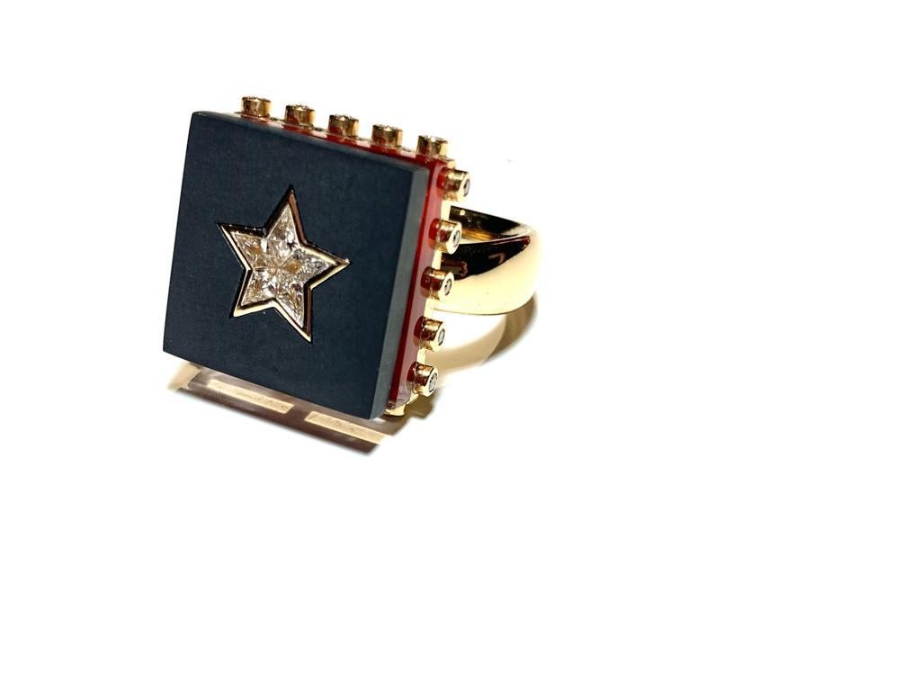 Taglio brillante Anello ROCKSTAR in oro rosa, titanio, cristallo di rocca, diam. ct 0.40 e smalto in vendita