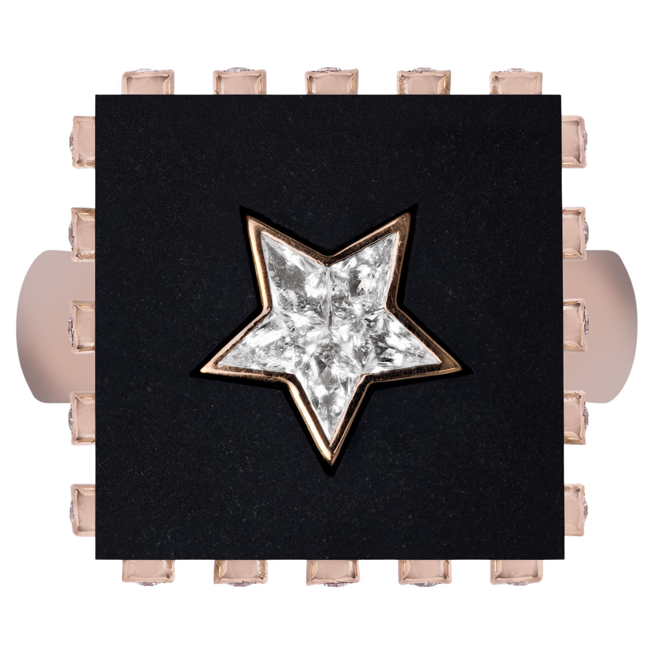Anello ROCKSTAR in oro rosa, titanio, cristallo di rocca, diam. ct 0.40 e smalto in vendita