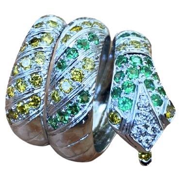 18 Kt White Gold 18 Kt Sapphires and Emeralds Snake Ring