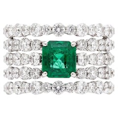 Emerald Ring, 1.81 ct, with 62 Diamonds, 3.10 ct. 18K gold. Made n Italy