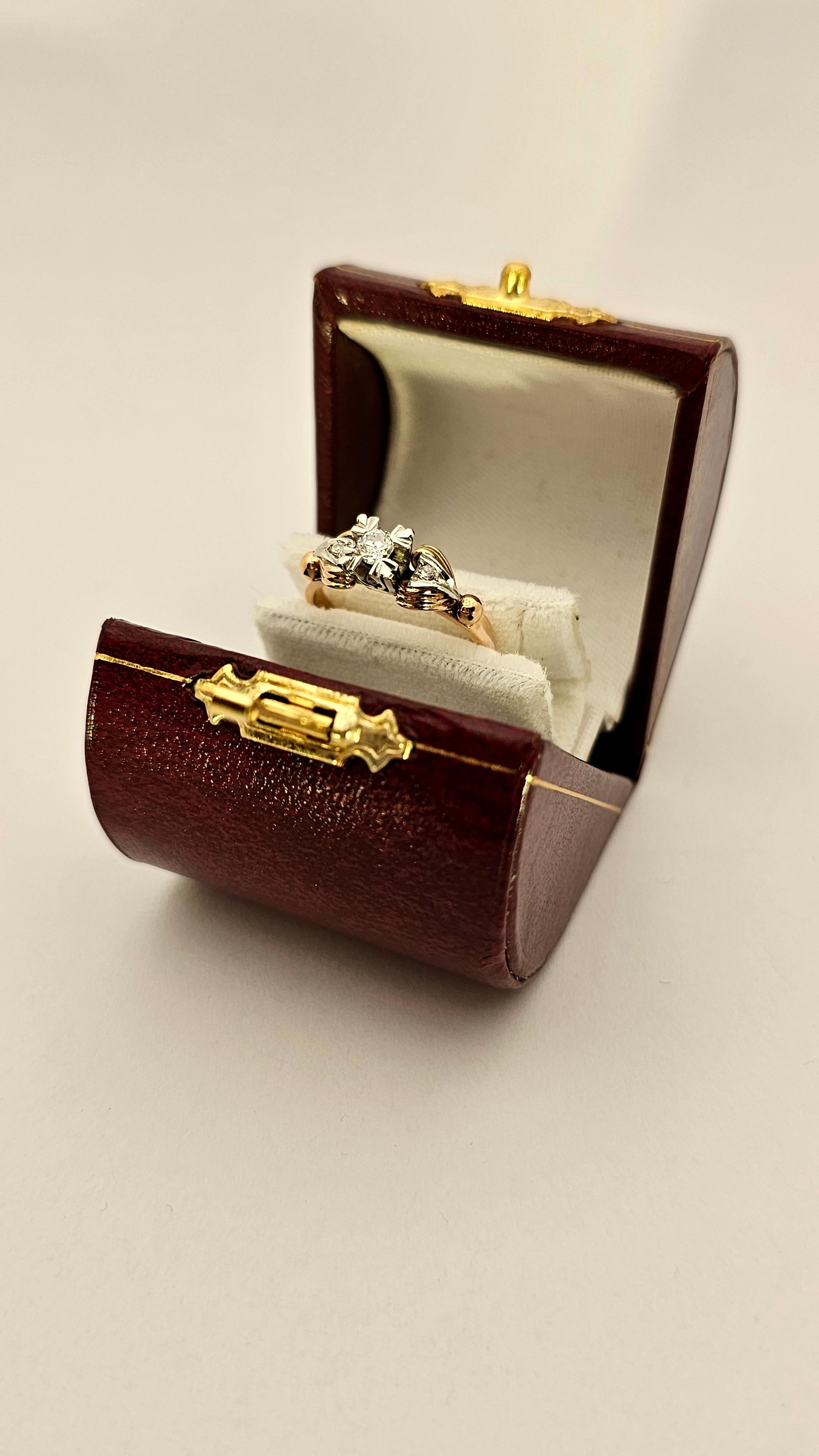 Anello Solitario Art Decò con Diamante in Oro Rosa e Bianco 18Kt en vente 3