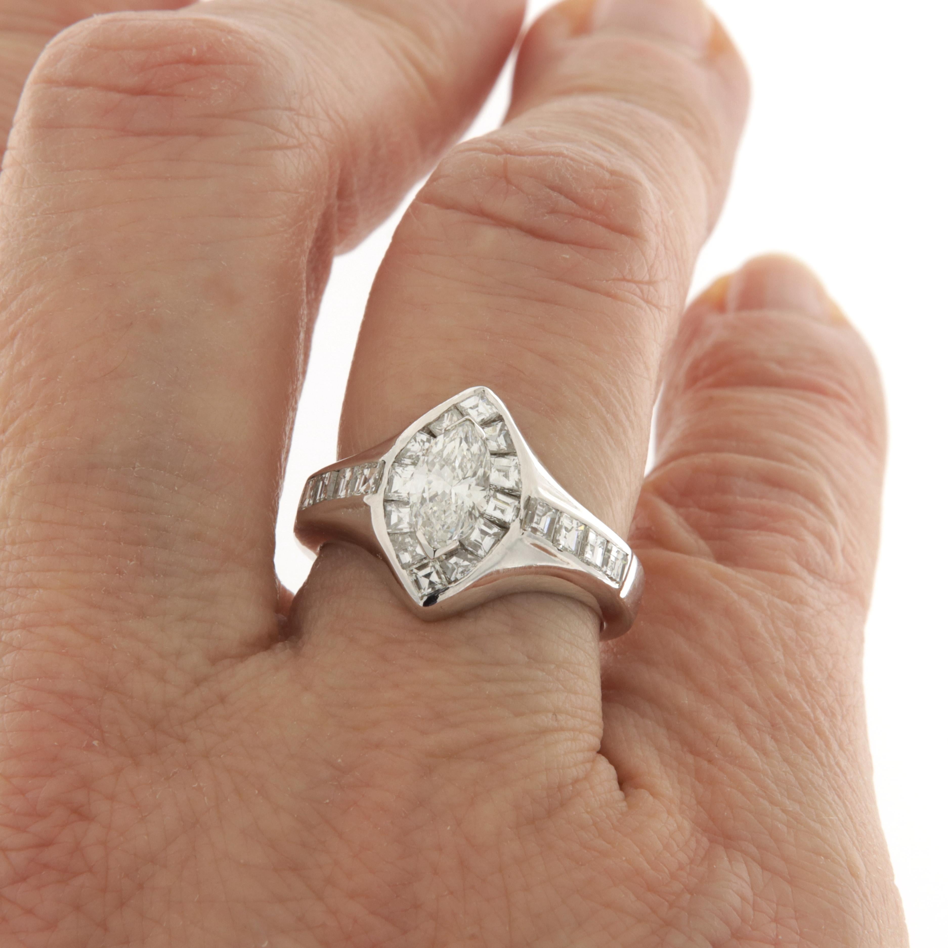 Marquise Cut White gold solitaire ring with marquise cut diamond ct.1.07 For Sale