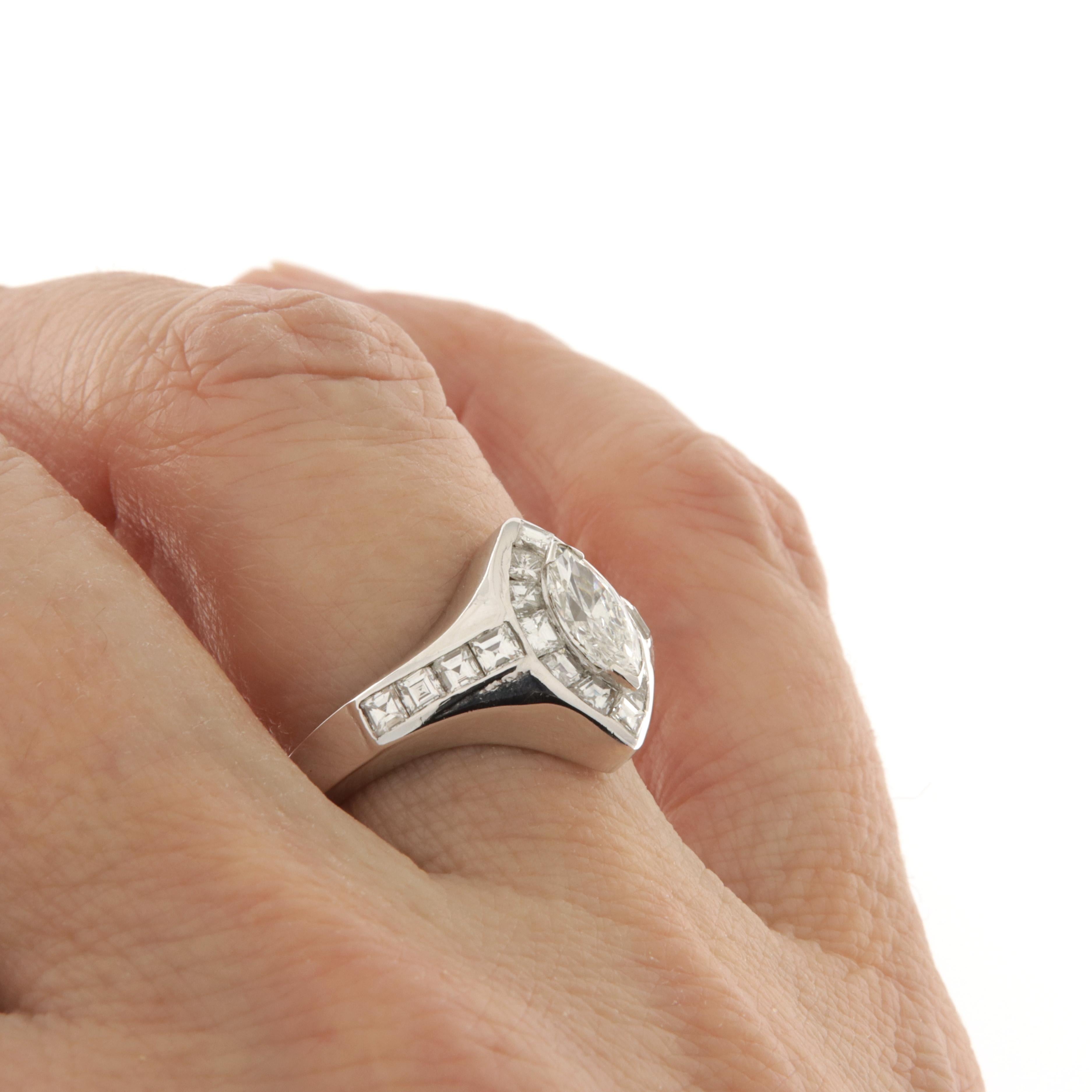 White gold solitaire ring with marquise cut diamond ct.1.07 In New Condition For Sale In BARI, IT