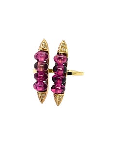 Contemporary 18ct Yellow Gold Pink Tourmaline Diamond Moi et Toi Ring
