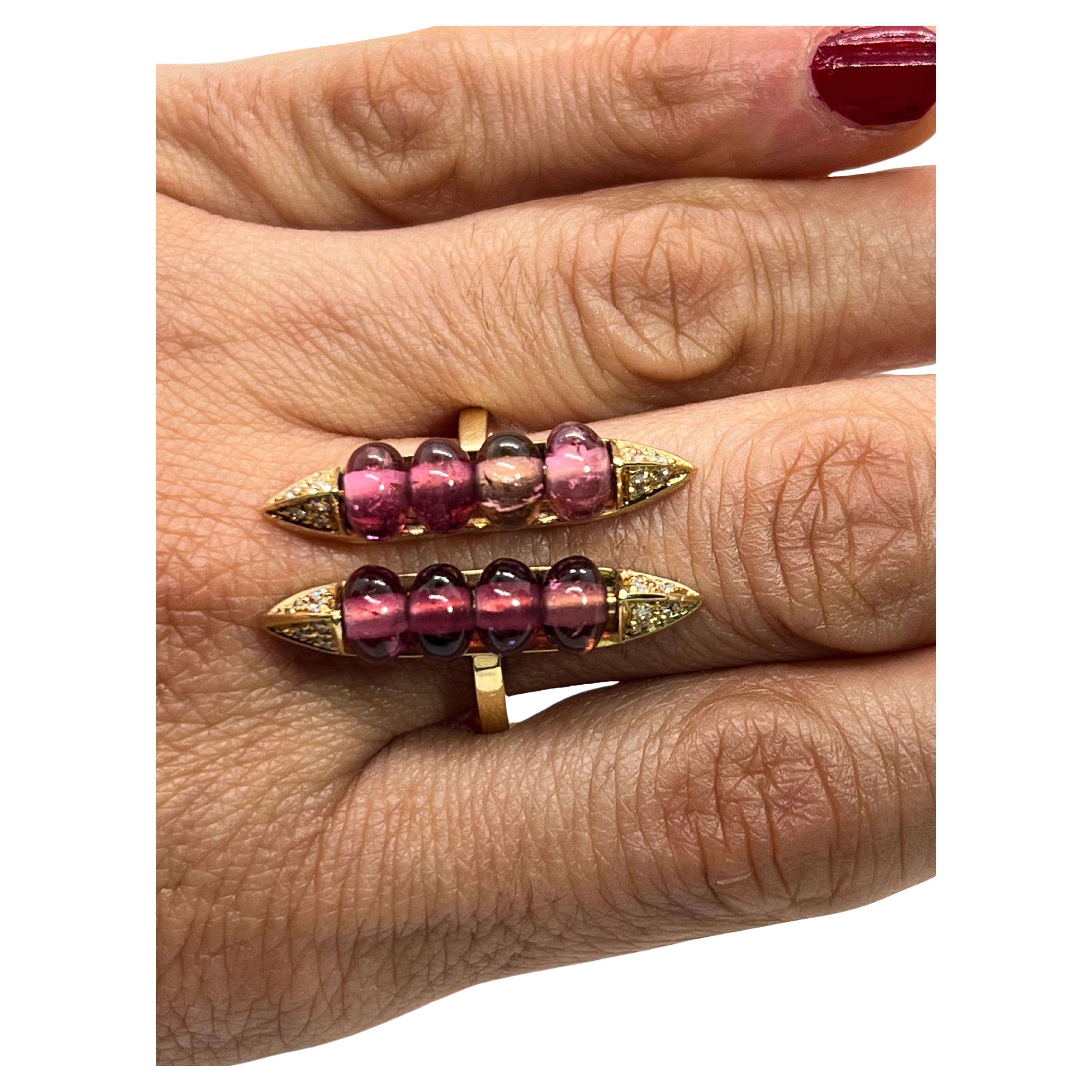 Anello Toi Et Moi Tormaline Rosa Diamanti Oro Giallo 18ct