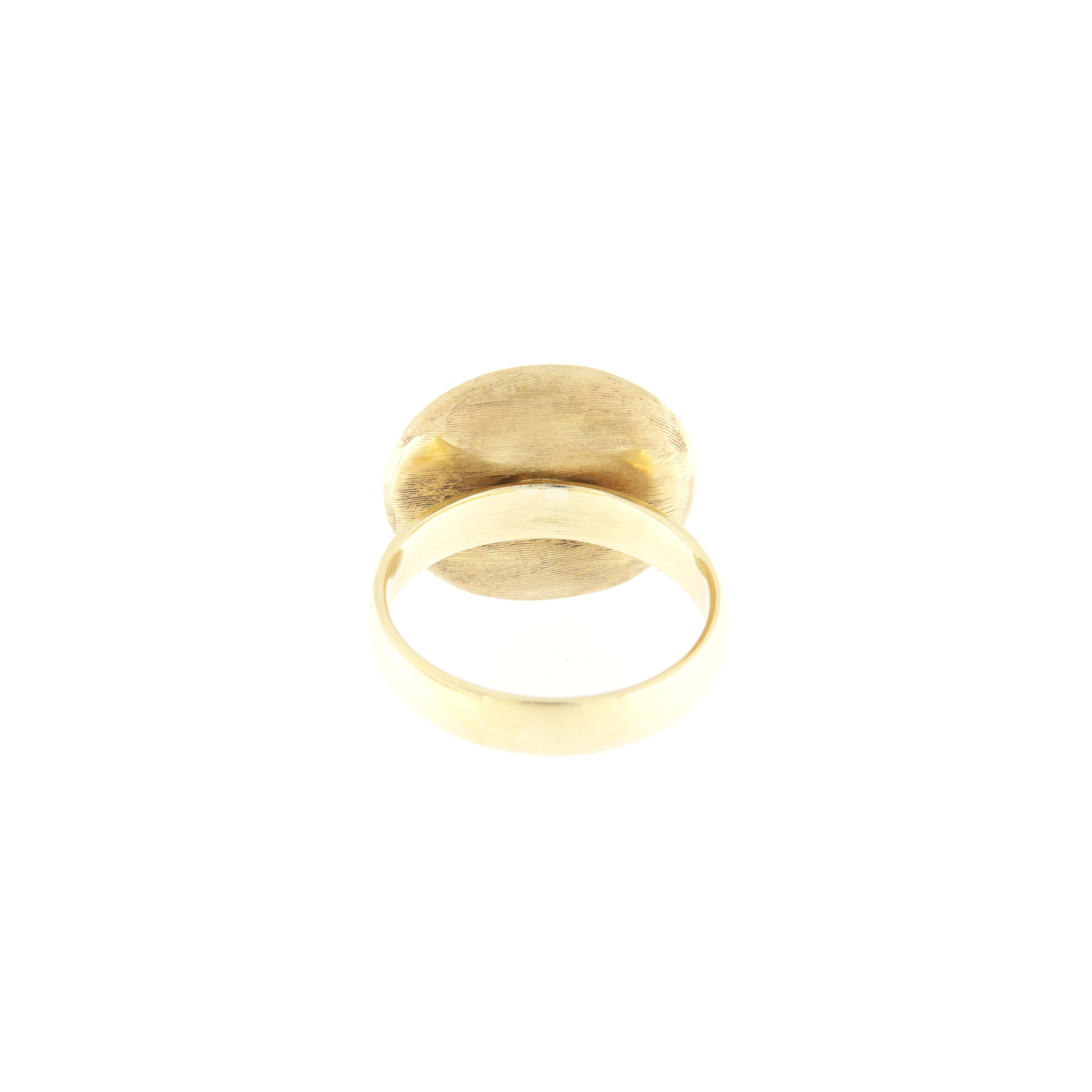 Modern Satin yellow gold patch ring with brilliants ct. 0.42 For Sale