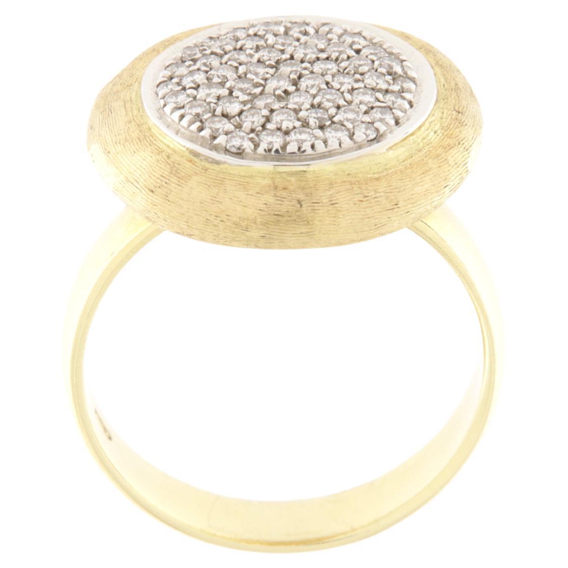 Satin yellow gold patch ring with brilliants ct. 0.42 For Sale