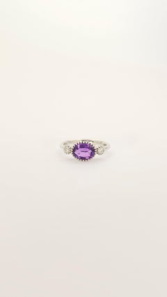 Anello Trilogy in Oro Bianco 18K, Ametista e Diamanti. Artigianale, Italia