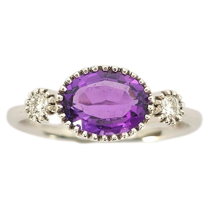 Trilogy ring in 18K White Gold, Amethyst and Diamonds. Artisan, Italy For Sale