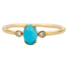 Trilogy Ring in 18K Yellow Gold, Cabochon Turquoise and Diamonds