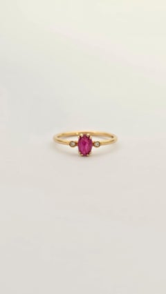 Trilogie-Ring aus 18 Karat Roségold, Cabochon-Rubin und Diamanten