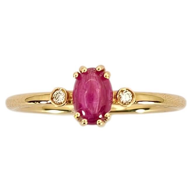 Trilogie-Ring aus 18 Karat Roségold, Cabochon-Rubin und Diamanten