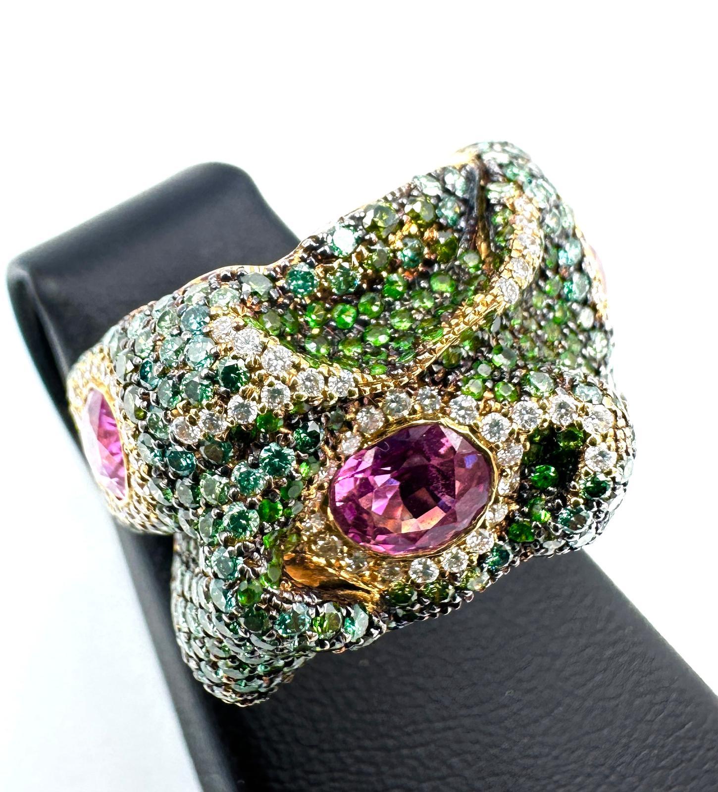 Unique Rosior JM Rosas ring with pink sapphire tsavorite and tourmaline diamonds For Sale 4
