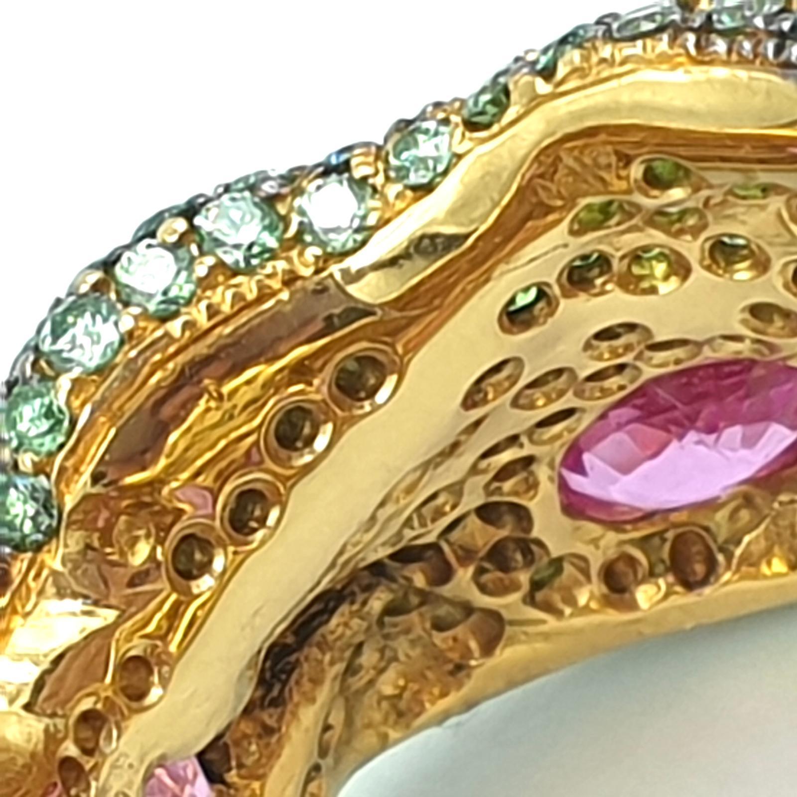 Unique Rosior JM Rosas ring with pink sapphire tsavorite and tourmaline diamonds For Sale 5