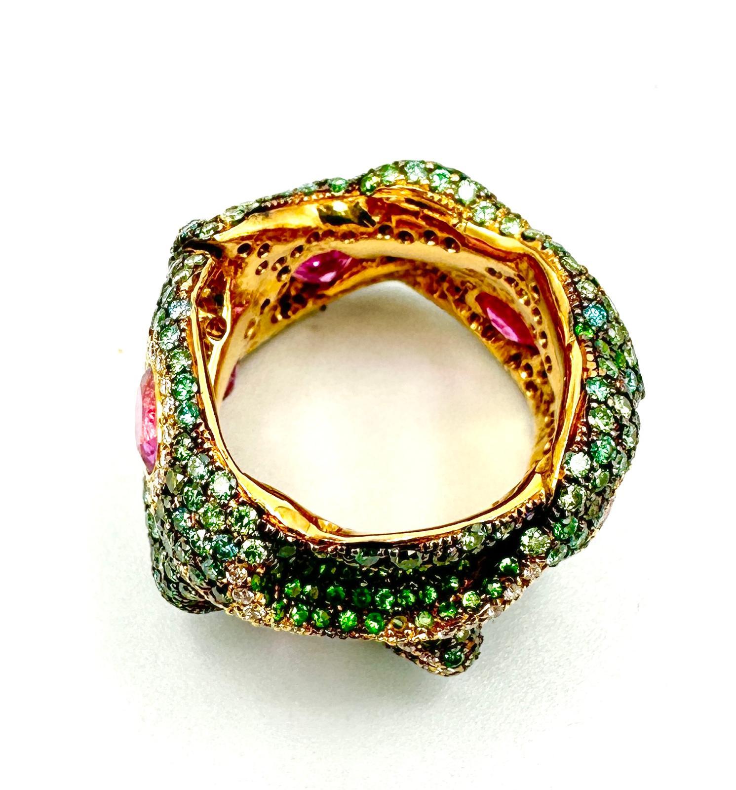 Unique Rosior JM Rosas ring with pink sapphire tsavorite and tourmaline diamonds For Sale 6
