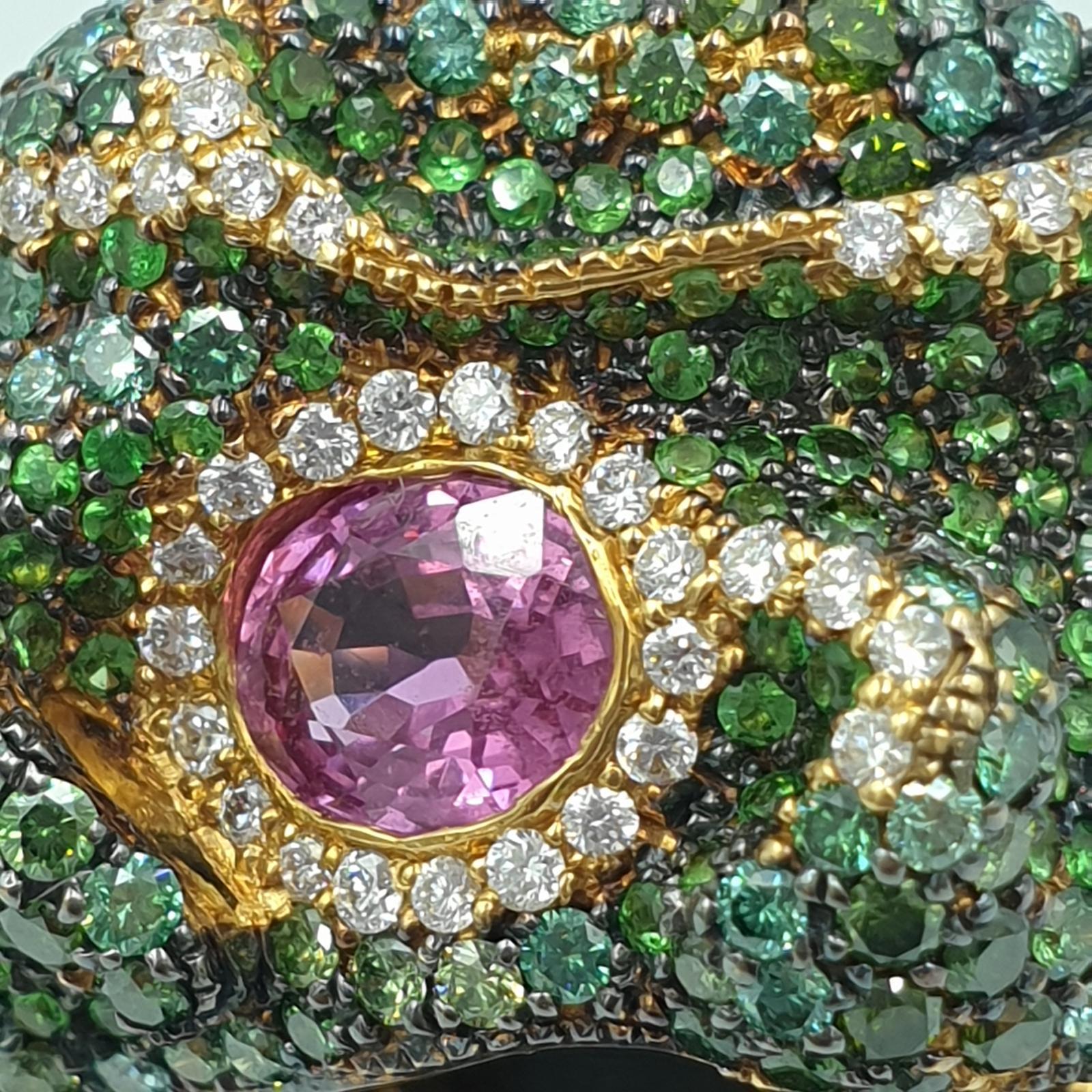 Unique Rosior JM Rosas ring with pink sapphire tsavorite and tourmaline diamonds For Sale 7