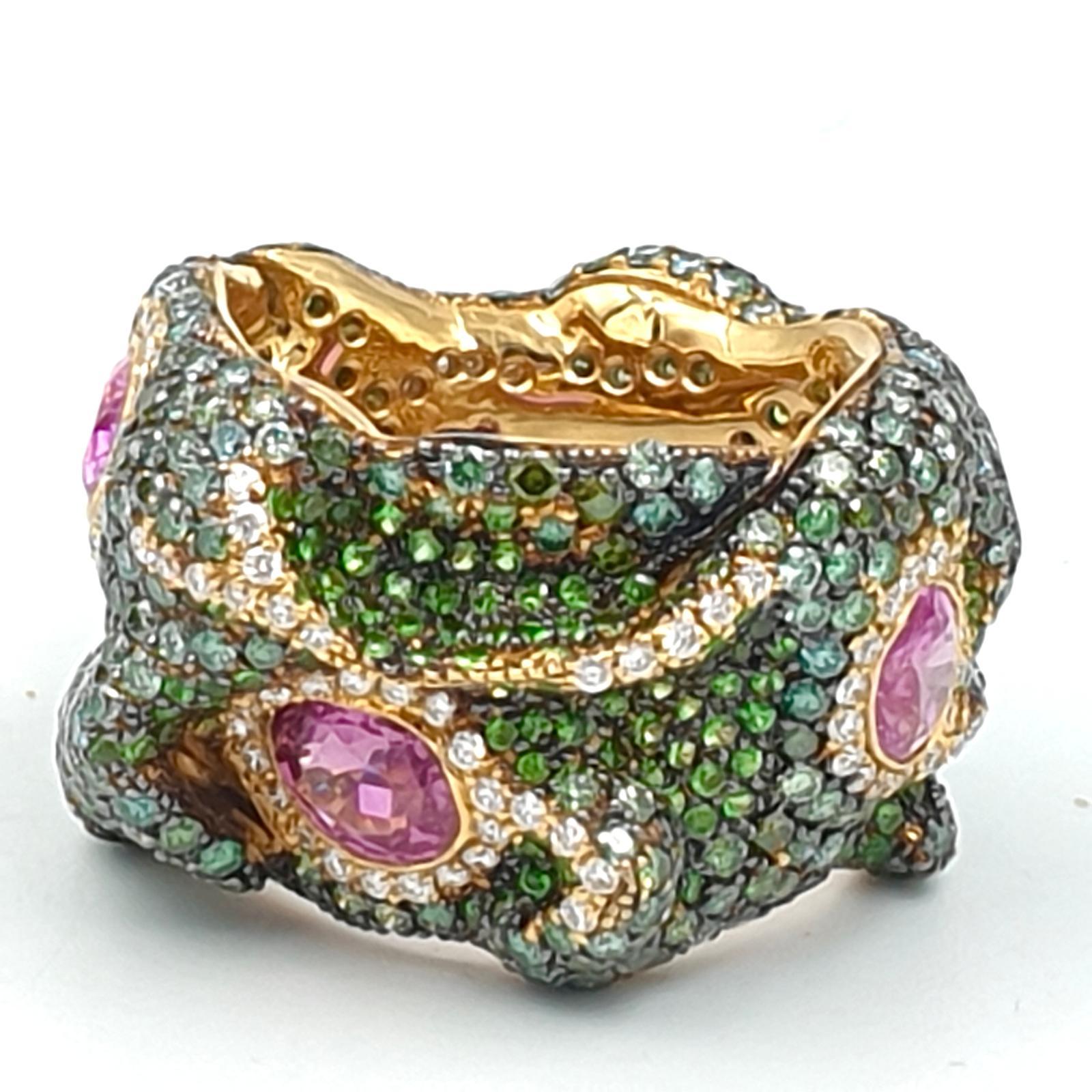 Unique Rosior JM Rosas ring with pink sapphire tsavorite and tourmaline diamonds For Sale 8