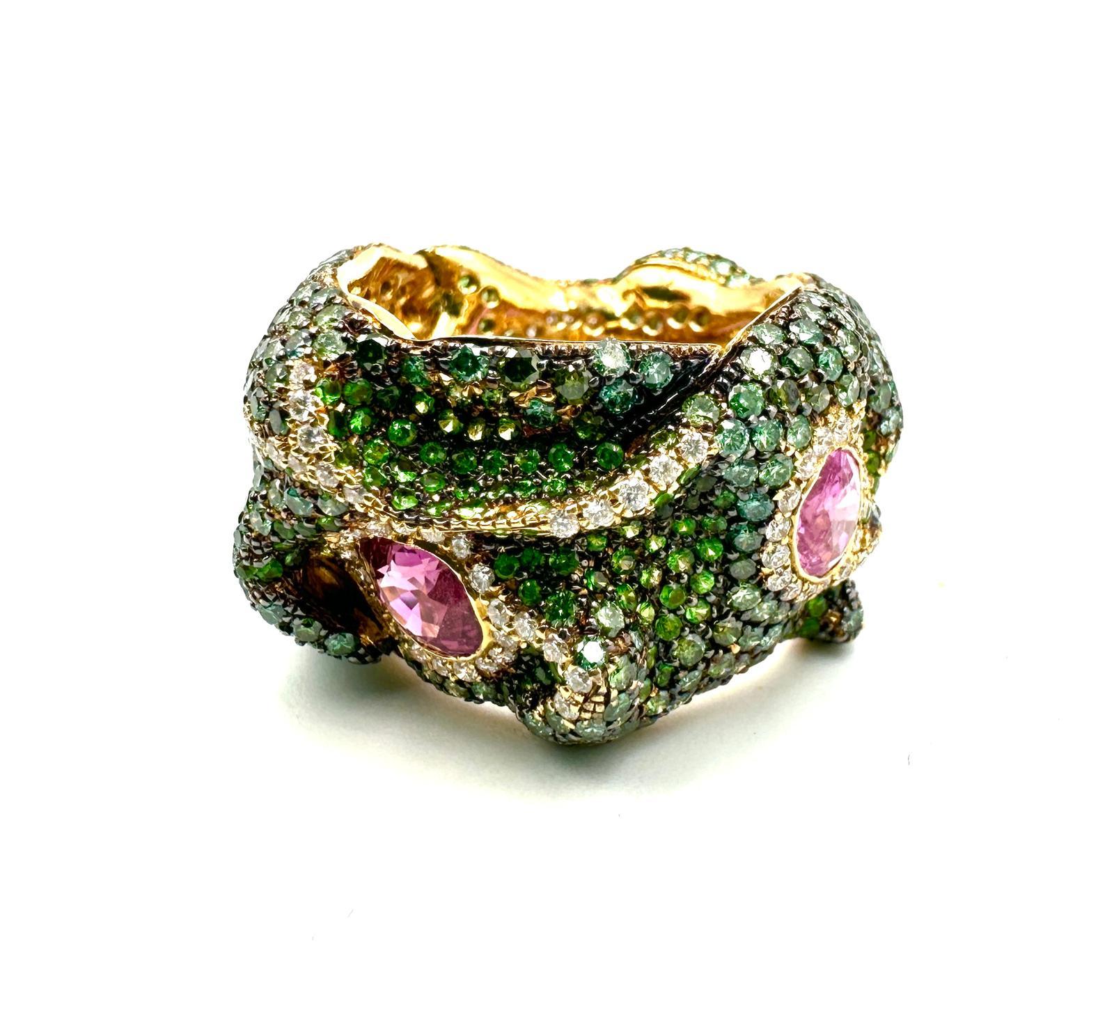 Unique Rosior JM Rosas ring with pink sapphire tsavorite and tourmaline diamonds For Sale 9