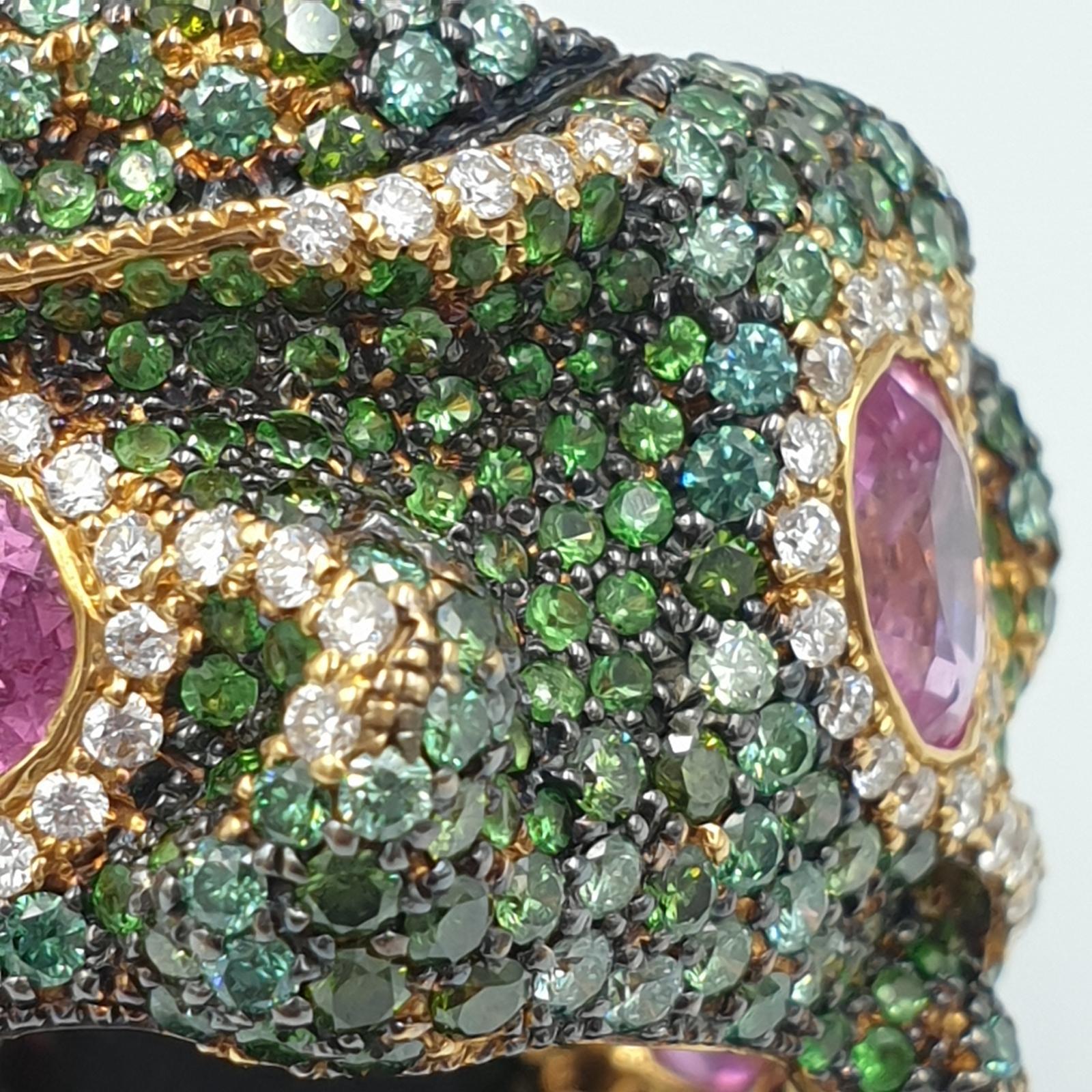 Unique Rosior JM Rosas ring with pink sapphire tsavorite and tourmaline diamonds For Sale 10