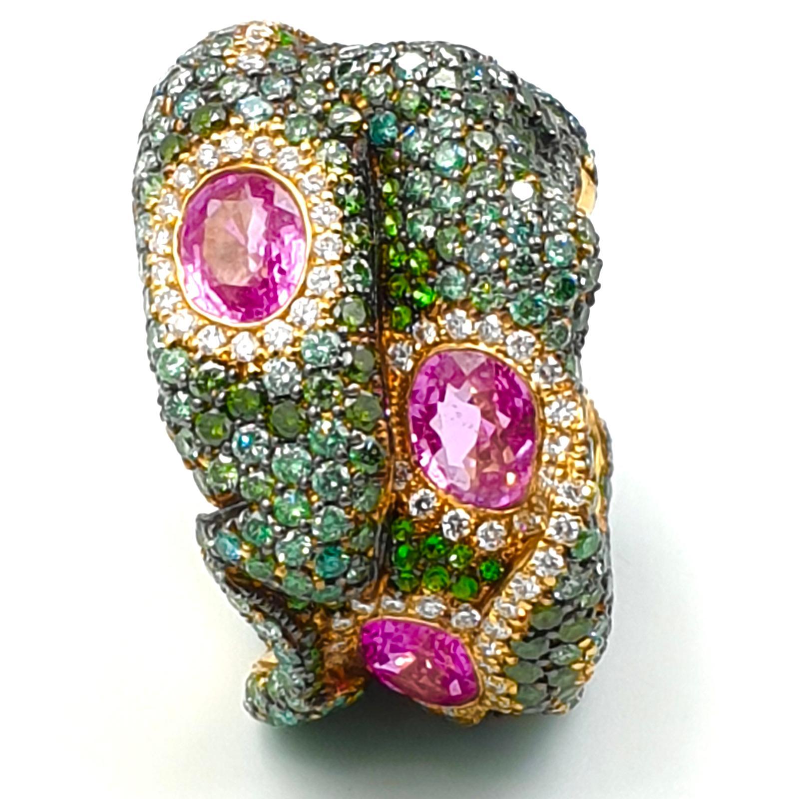Unique Rosior JM Rosas ring with pink sapphire tsavorite and tourmaline diamonds For Sale 11