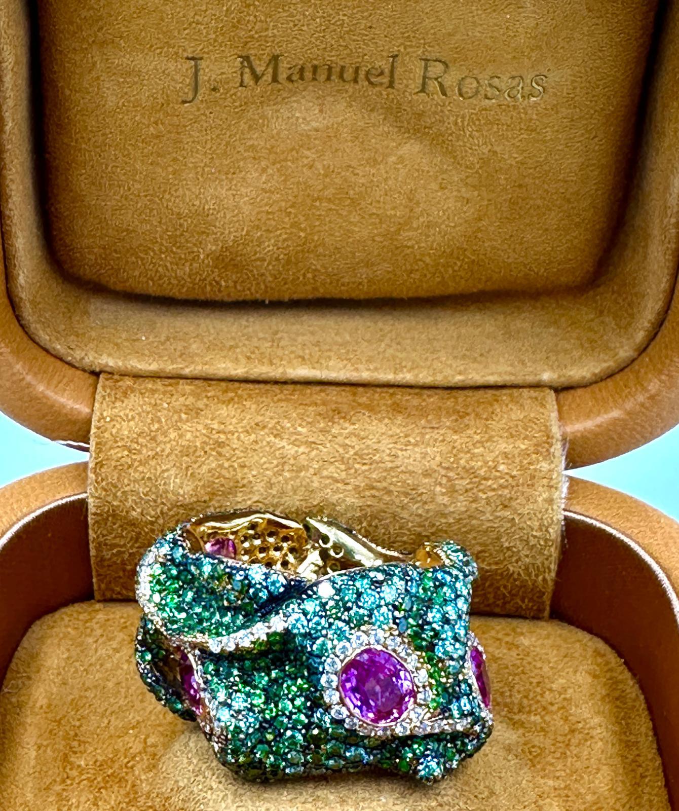 Women's Unique Rosior JM Rosas ring with pink sapphire tsavorite and tourmaline diamonds For Sale