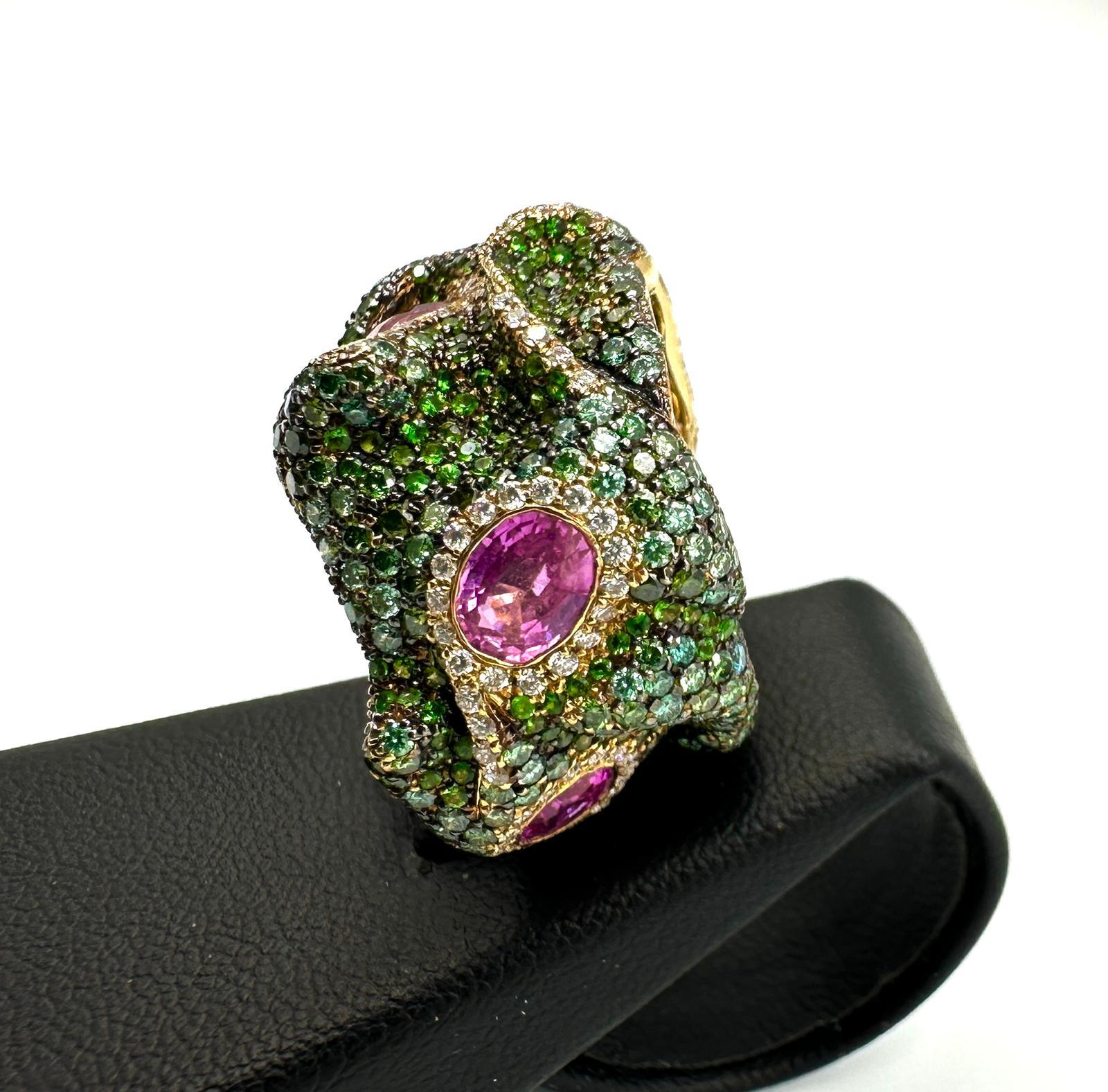 Unique Rosior JM Rosas ring with pink sapphire tsavorite and tourmaline diamonds For Sale 1