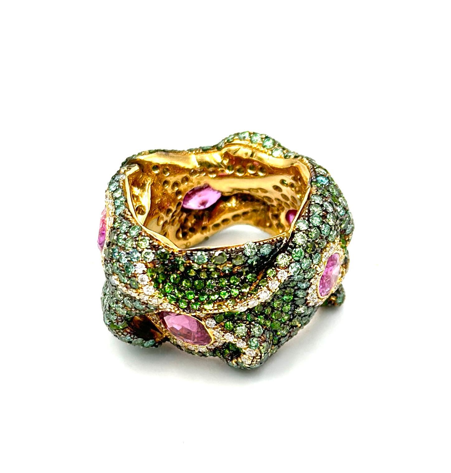 Unique Rosior JM Rosas ring with pink sapphire tsavorite and tourmaline diamonds For Sale 2