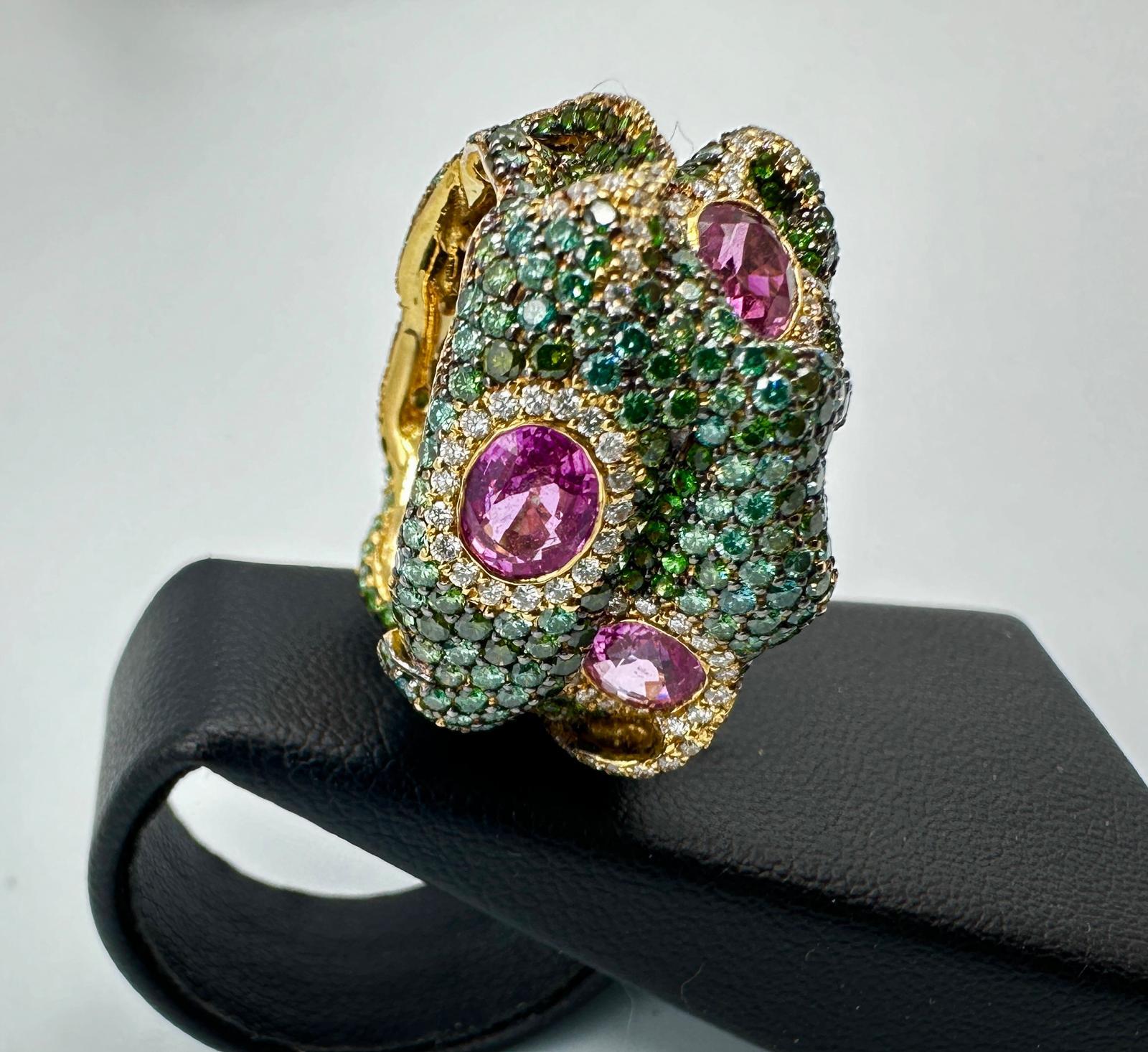 Unique Rosior JM Rosas ring with pink sapphire tsavorite and tourmaline diamonds For Sale 3