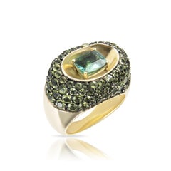 Handmade unisex ring in 18-karat gold with tourmaline and peridots