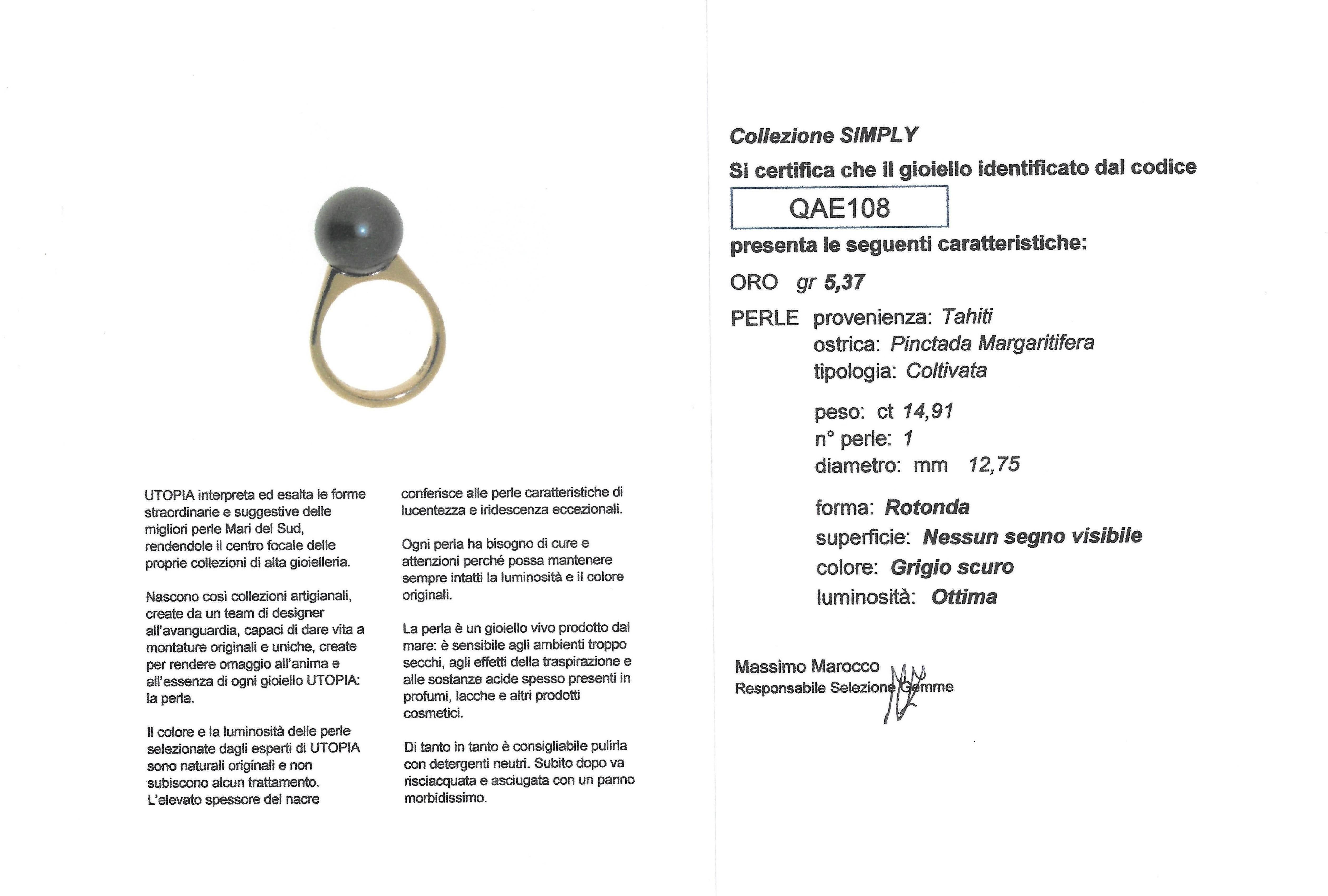 Utopia Ring with Tahitian Pearl Kt 14.91 in 18kt Rose Gold For Sale 1