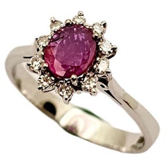Vintage 1960s White Gold, Diamond and Oval Ruby Ring