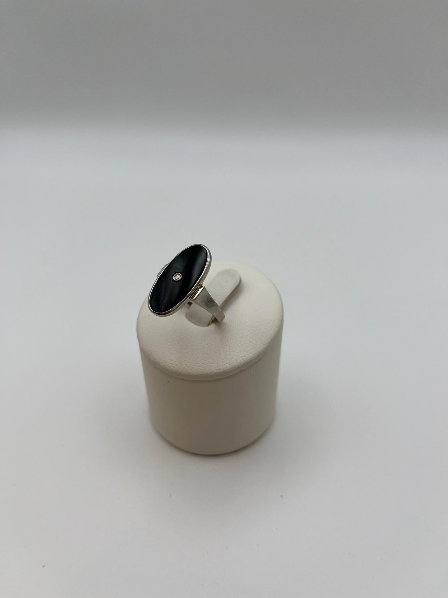 Anello vintage in onice con diamante centrale In condizioni buone in vendita a Abano Terme, IT