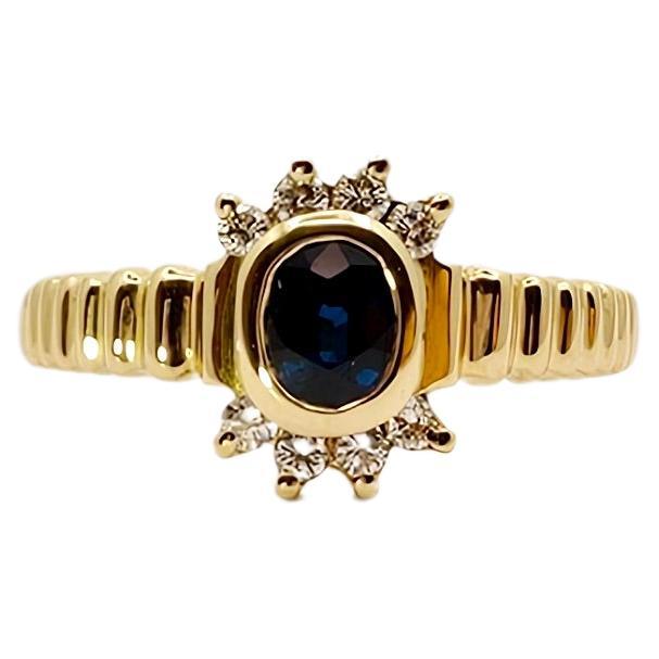 Anello Vintage in oro 18K, Zaffiro Blu e Diamanti For Sale