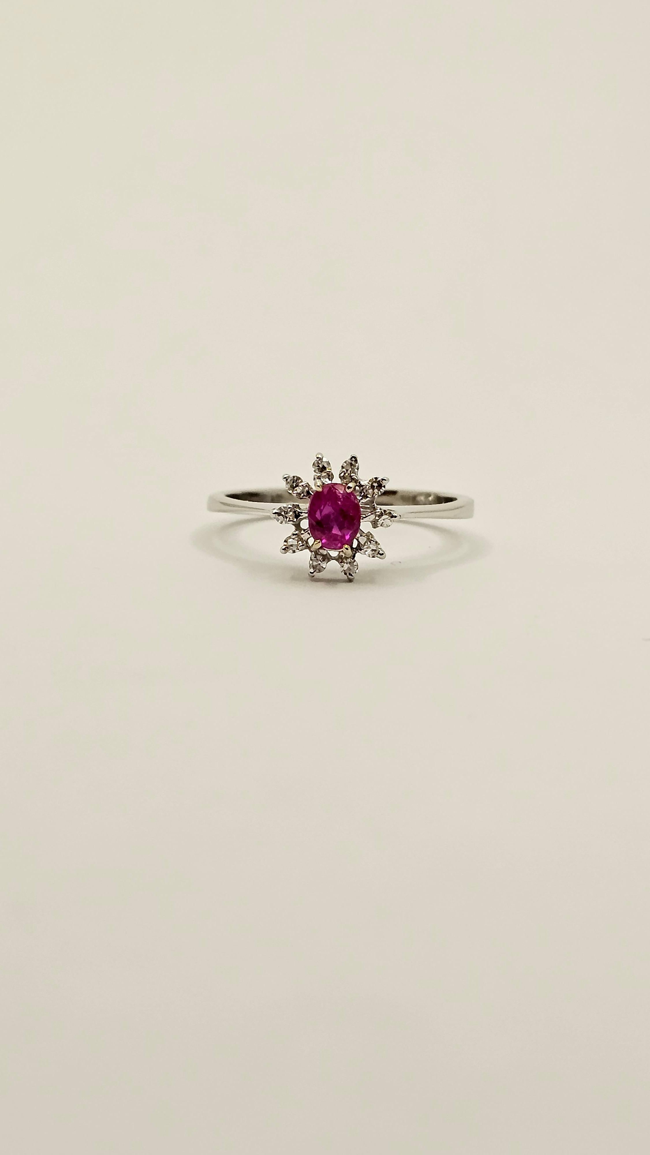 Men's Vintage Ring in White Gold, Diamonds and Ruby For Sale