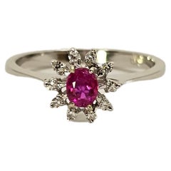 Vintage-Ring aus Weißgold, Diamant und Rubin