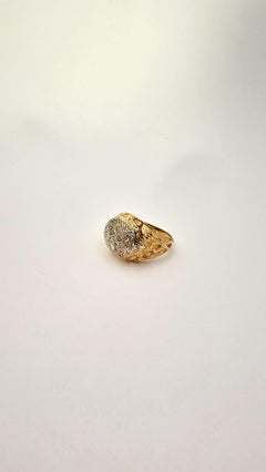 Vintage Engraved Ring in 18 Kt Two-Tone Gold and Diamonds