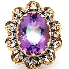 Vintage Ring 14k Gold Amethyst 25ct Antique Diamonds 0.16ct