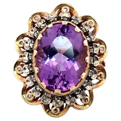 Vintage Ring 14k Gold Amethyst 25ct Antique Diamonds 0.16ct