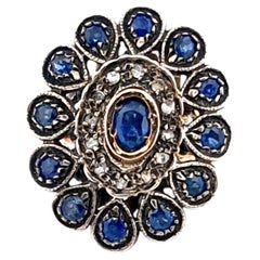 Vintage Ring 9Kt Rose Gold Sapphires 1.90 Ct Diamonds 1.08 Ct