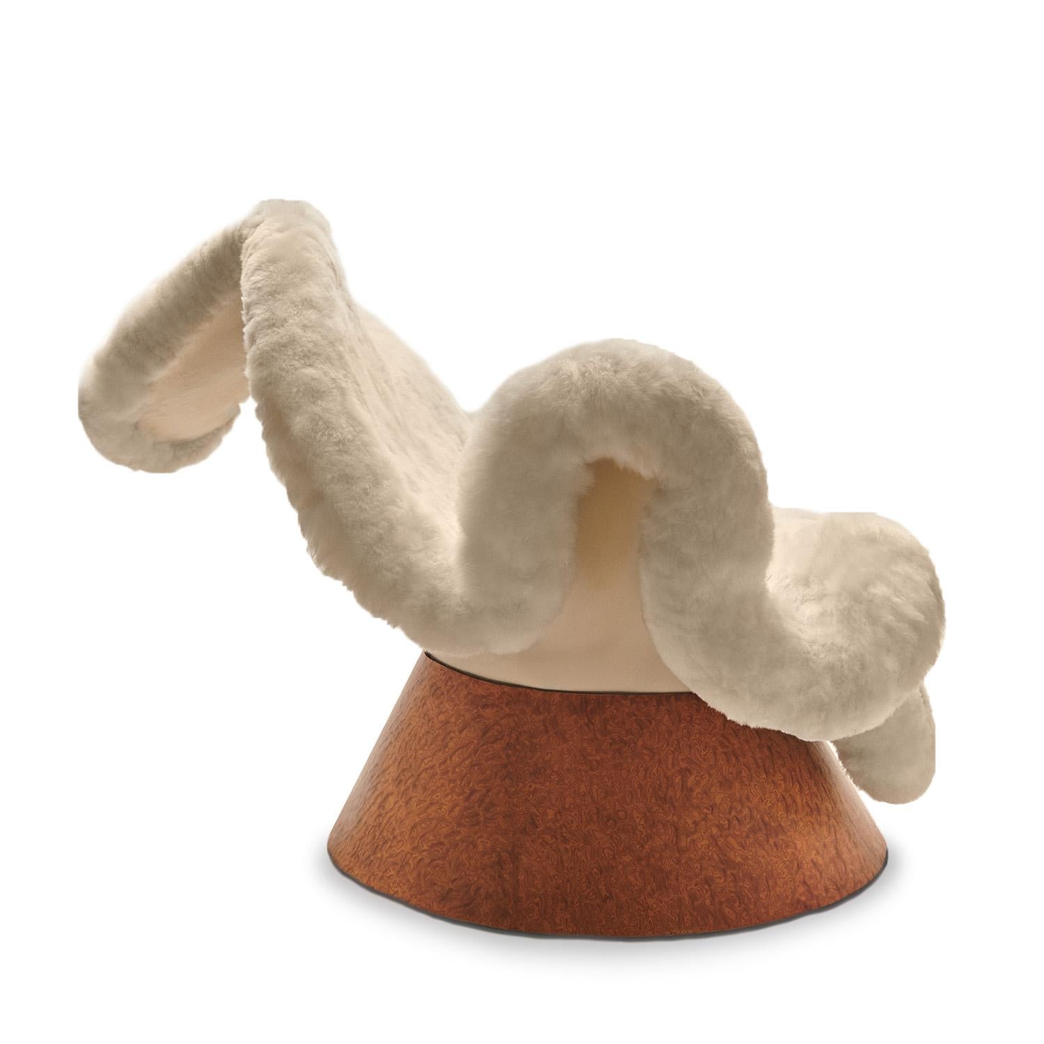 American Anemone Contemporary Soft Chair in Alpaca Fur and Wood Veneer by Brandi Howe For Sale