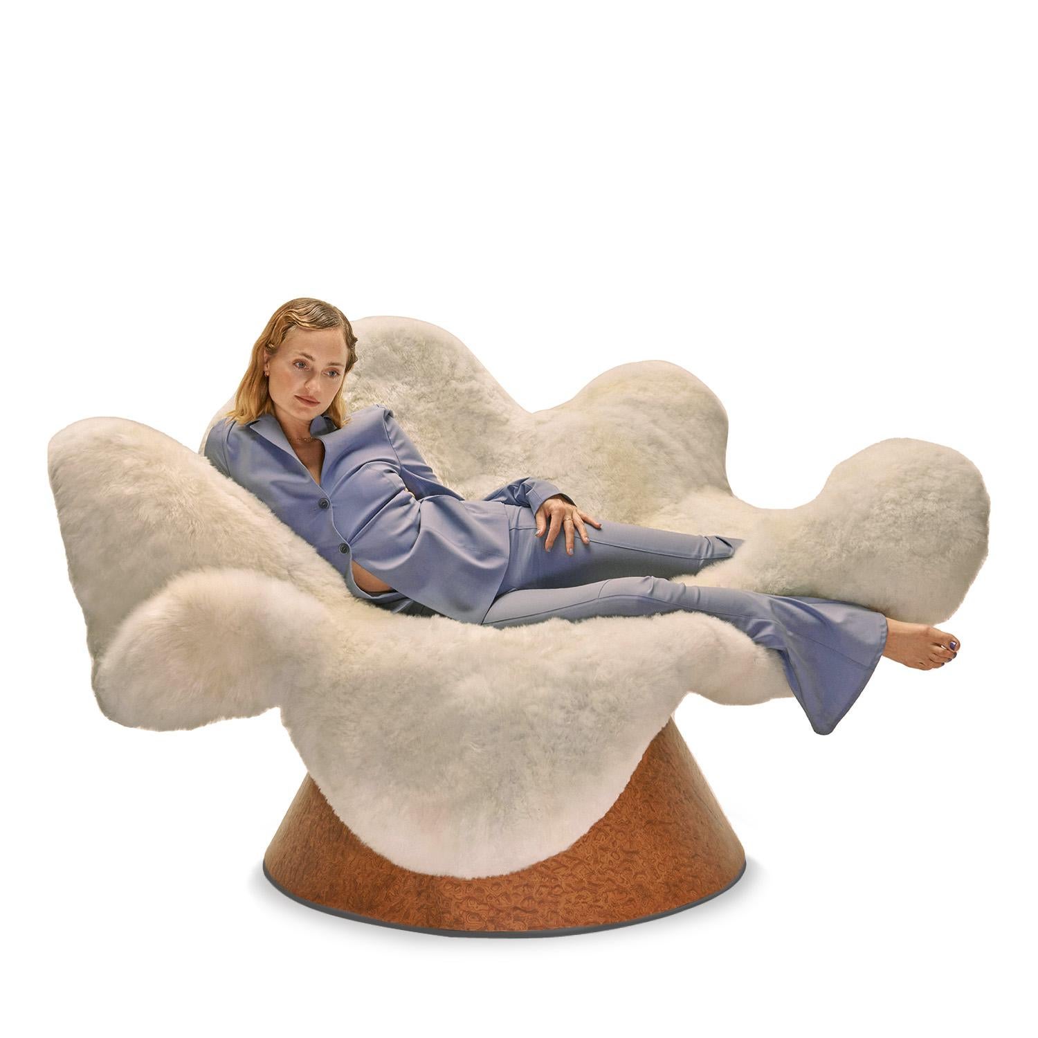 Anemone Contemporary Soft Chair in Alpaca Fur and Wood Veneer by Brandi Howe In New Condition For Sale In New York, NY
