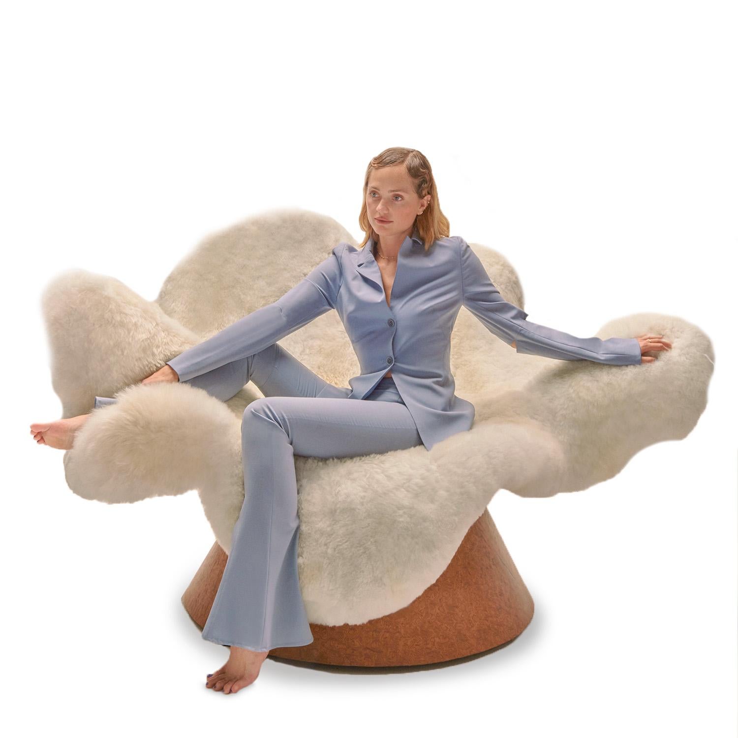 Anemone Contemporary Soft Chair in Alpaca Fur and Wood Veneer by Brandi Howe For Sale 1