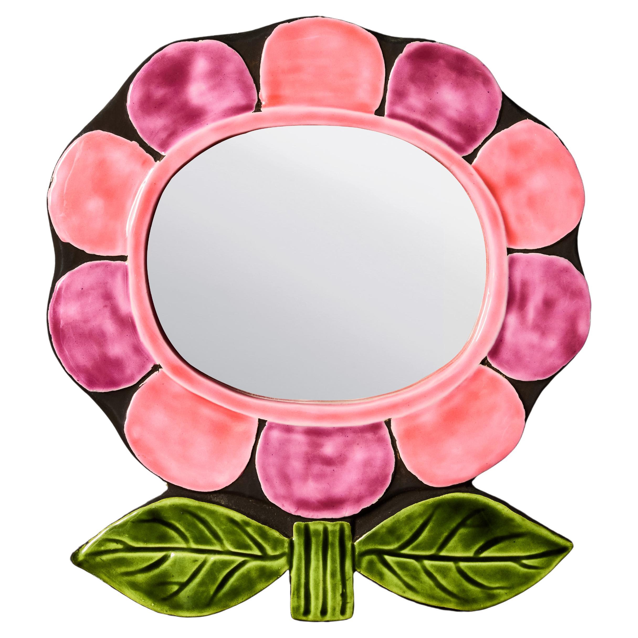 Miroir Anémone avec cadre en céramique par Mithé Espelt en vente