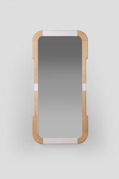 Anemos Wall Mirror in Solid Oak with Ceramic Raku by Pendhapa