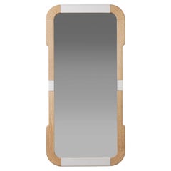 Anemos Wall Mirror in Solid Oak with Ceramic Raku by Pendhapa