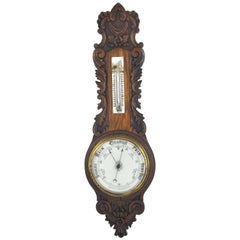 Aneroid Barometer, Decorative Barometer, Carved Oak Barometer, 1890, H25