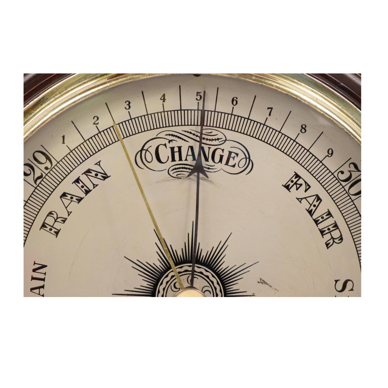 1930s Antique Aneroid Mahogany Barometer, Forecast Instrument Weather Measure For Sale at